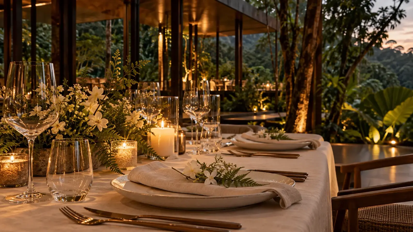 Mesa posta com flores e velas, imagem ilustrativa