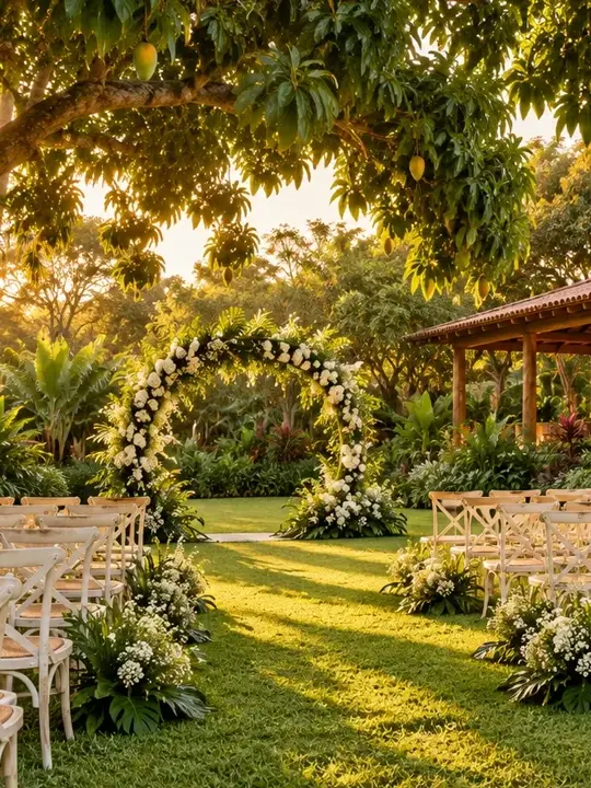 Arco de flores no jardim, imagem ilustrativa