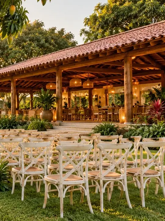 Pavilhão e jardim, imagem ilustrativa